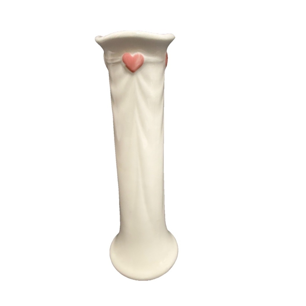 Vintage 1985 FTD Pink Heart Bud Vase Made In Japan White Ceramic Cottagecore  7"